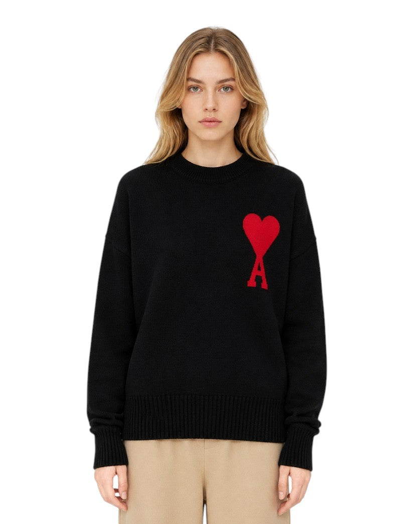 AMI Paris Ami De Coeur Oversize Sweater Black Red Heart
