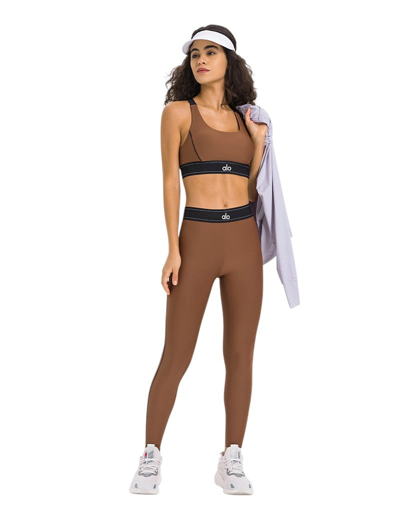 Alo Yoga Airlift Suit Up Legging and Bra Brown