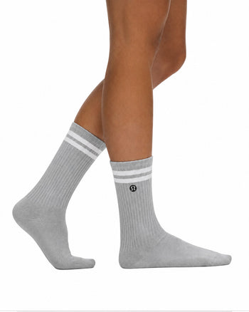 Lululemon Unisex Daily Essential Crew Socks 3 Pack Stripe White/Light Grey/Black