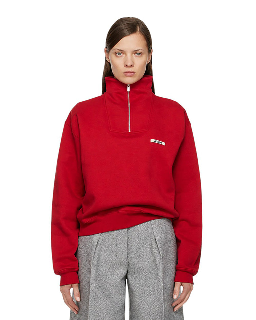Jacquemus Gros Grain Zipped-Rollneck Sweatshirt Red