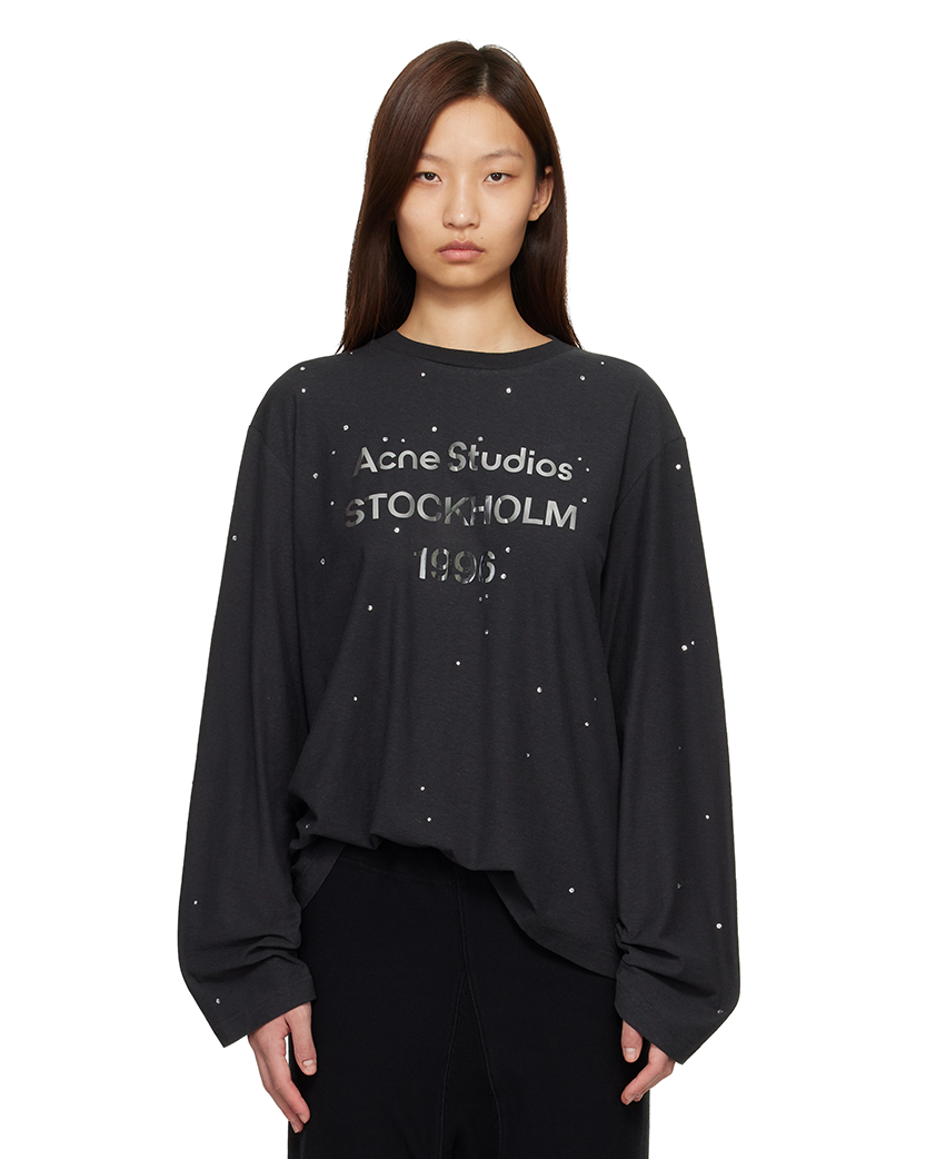 Acne Studios Rhinestone Logo Long Sleeve Black