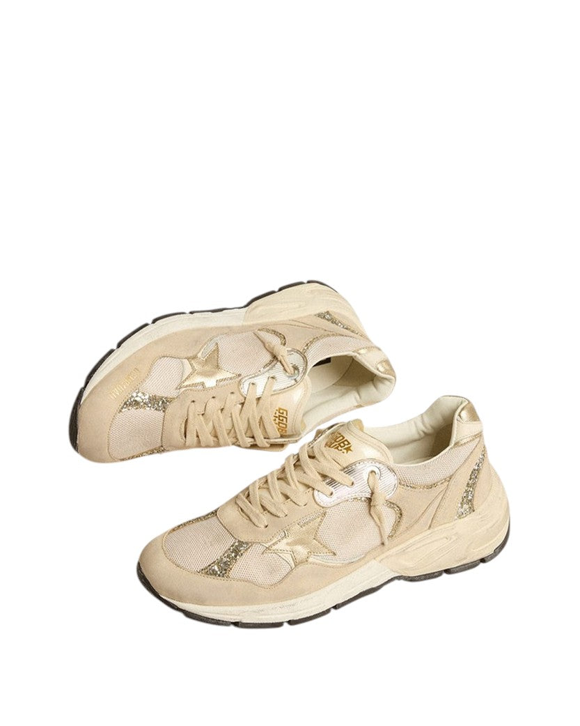 Golden Goose Dad-Star in Beige with Gold Glitter