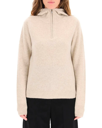 Toteme Half Zip Fine Knit Sweater Cream