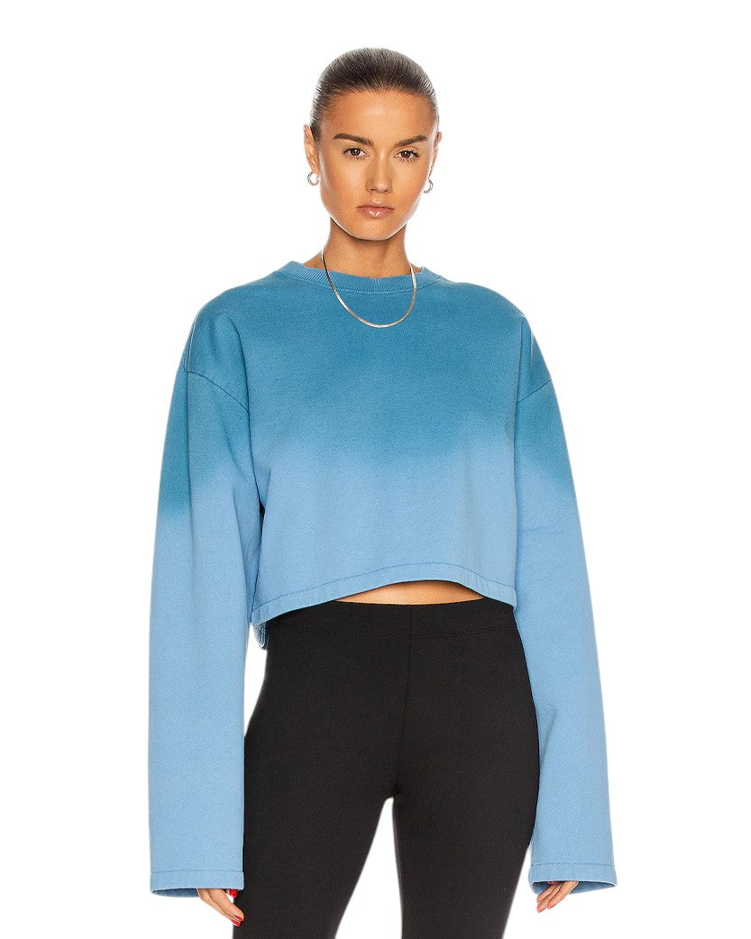 Acne Studios Sprayed Cropped Cotton Sweatshirt Aqua Blue