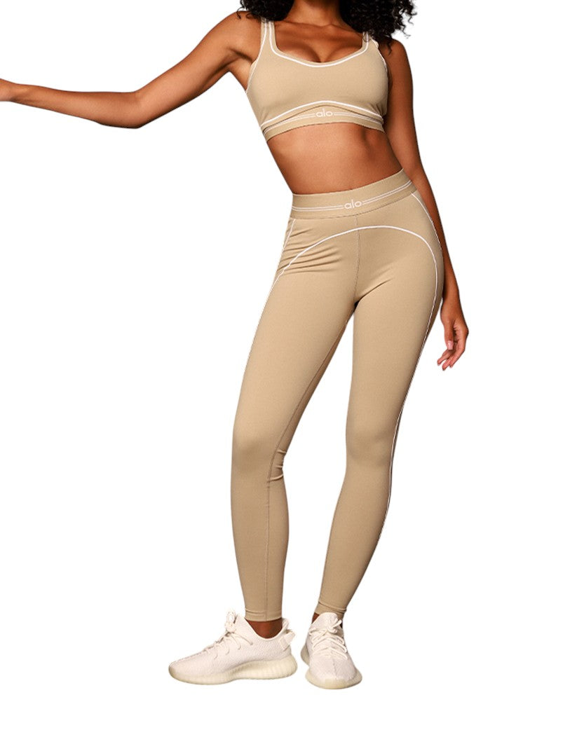 Alo Yoga Airbrush Heart Throb Legging and Bra Beige