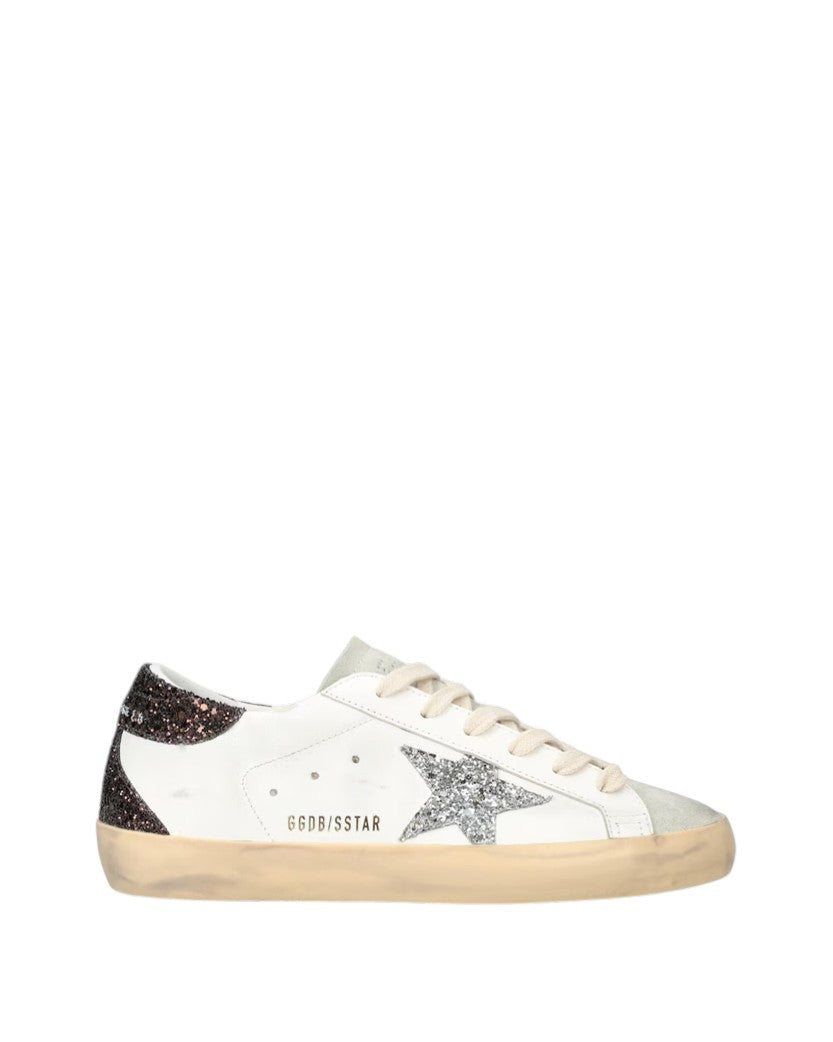 Golden Goose Super-Star with Silver Star and Brown Glitter Heel Tab