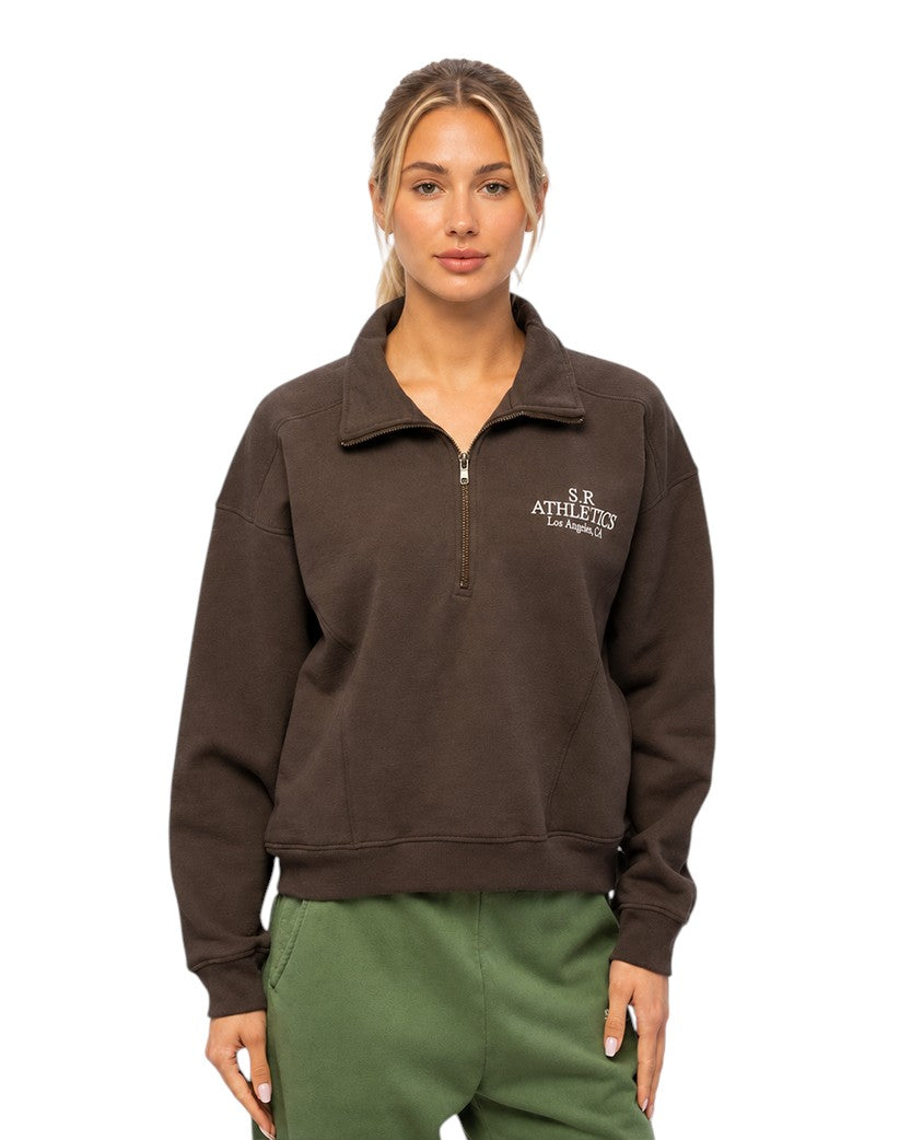 Sporty & Rich SR Athletics Quarter Zip Sweatshirt Chocolate