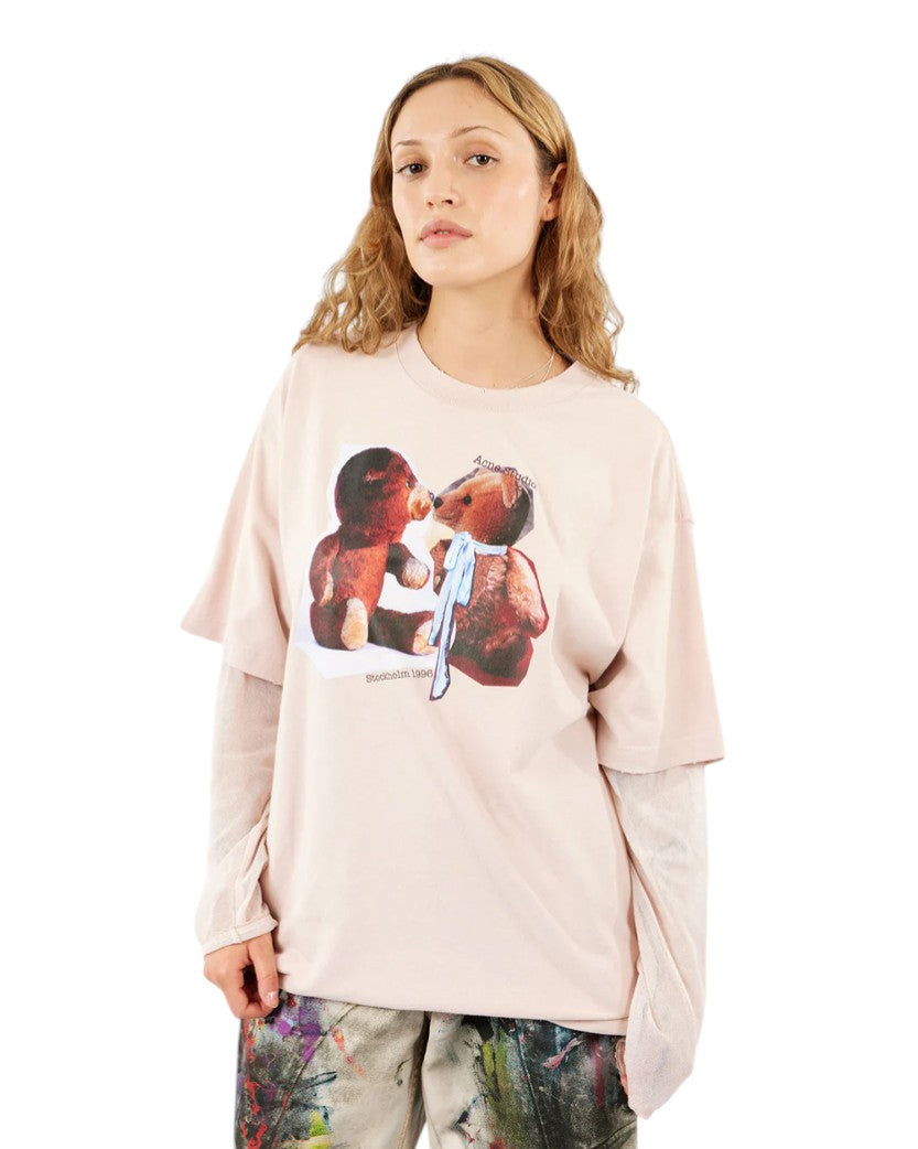 Acne Studios Layered Bear Print T-Shirt Violet Pink