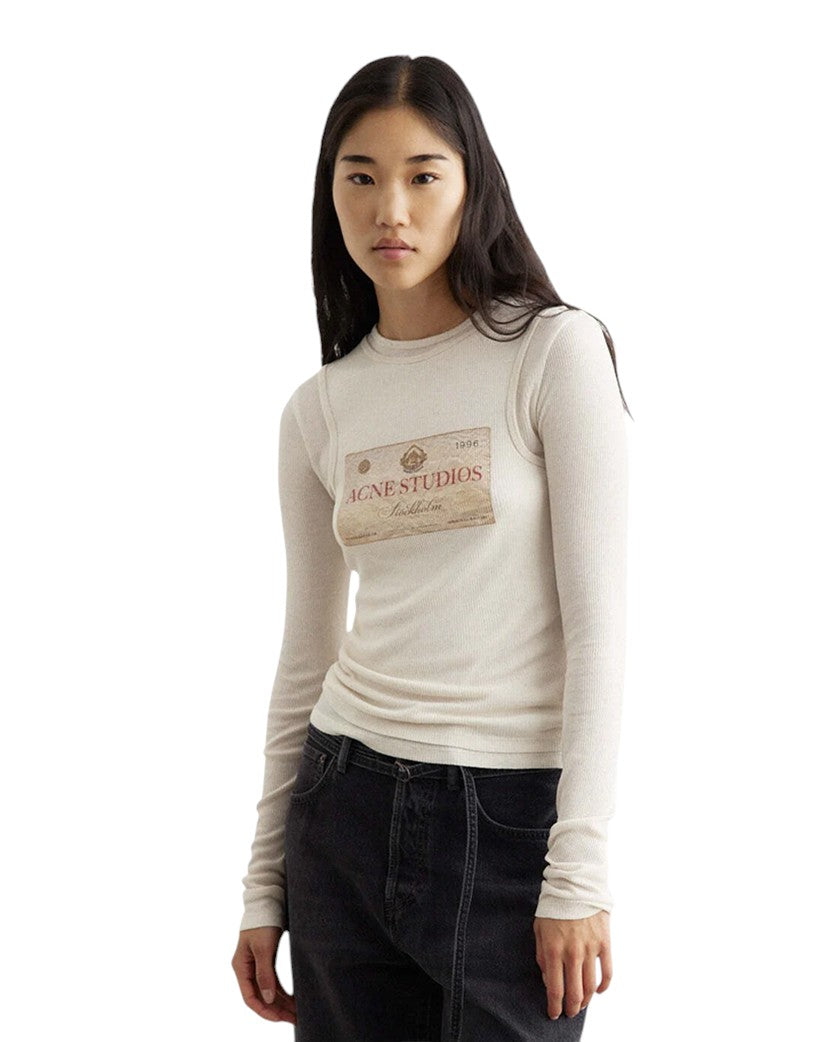 Acne Studios Double-Layered Long Sleeve T-Shirt Ecru