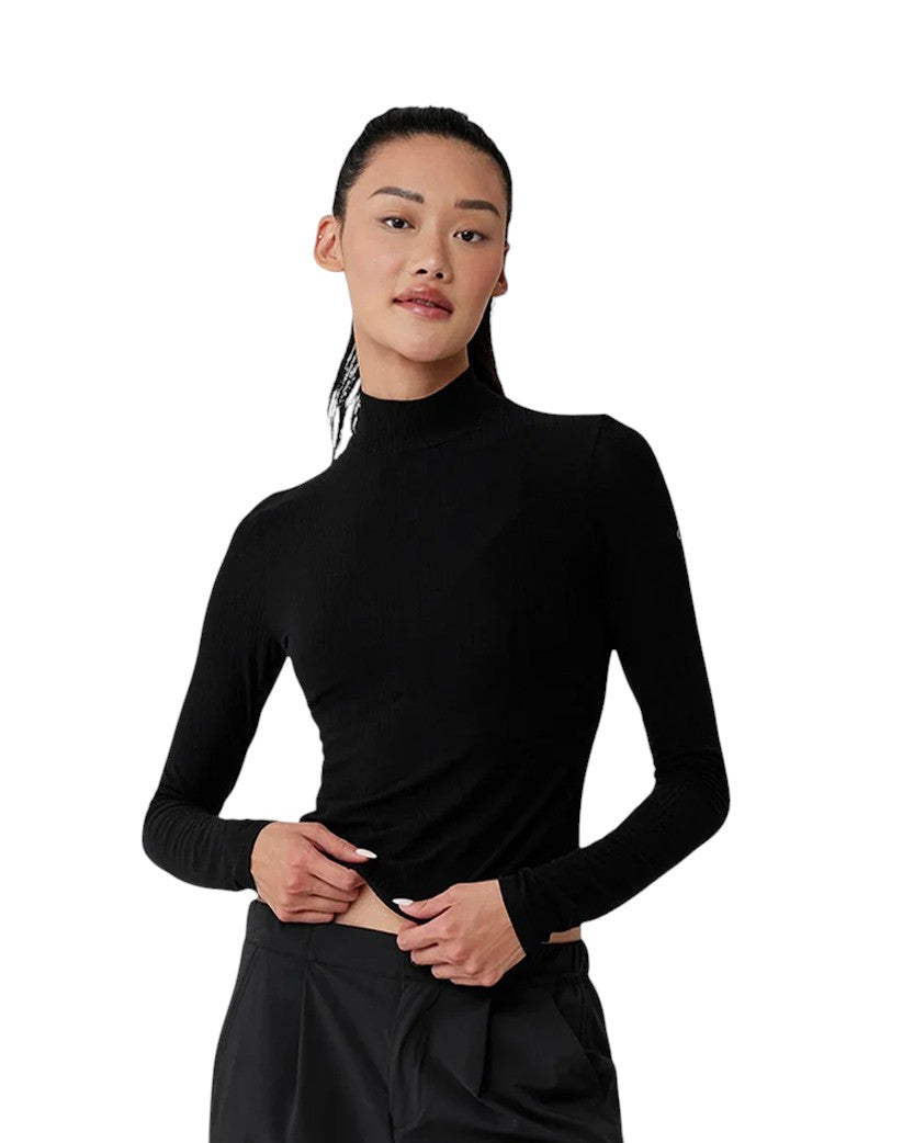 Alo Yoga Ribbed Sea Coast Mockneck Long Sleeve Black