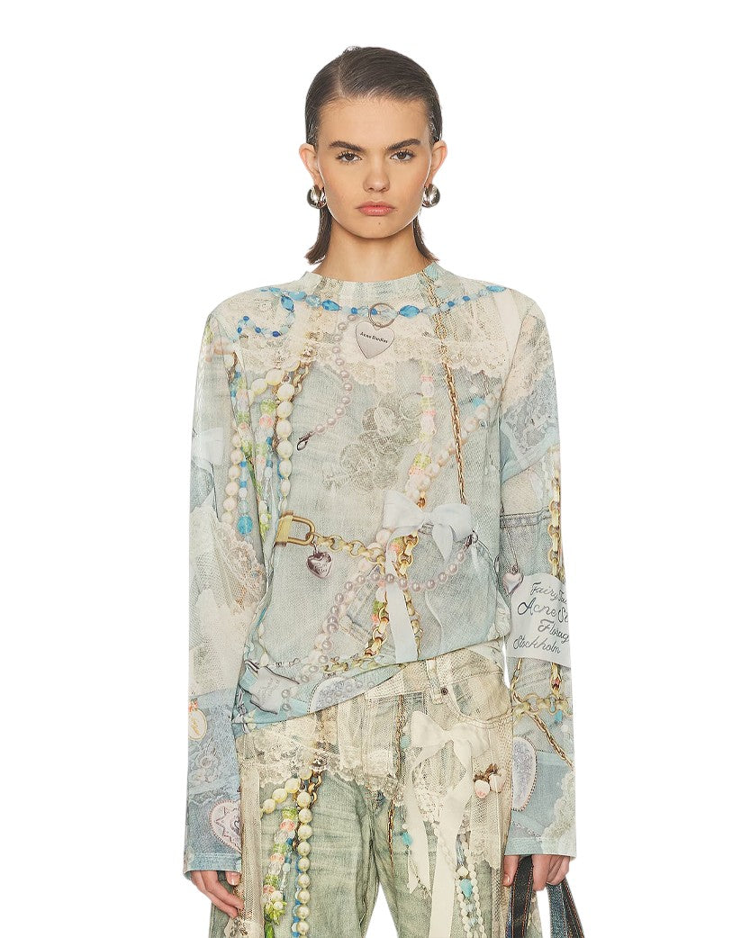 Acne Studios Elway Printed Jersey T-shirt Blue Multi
