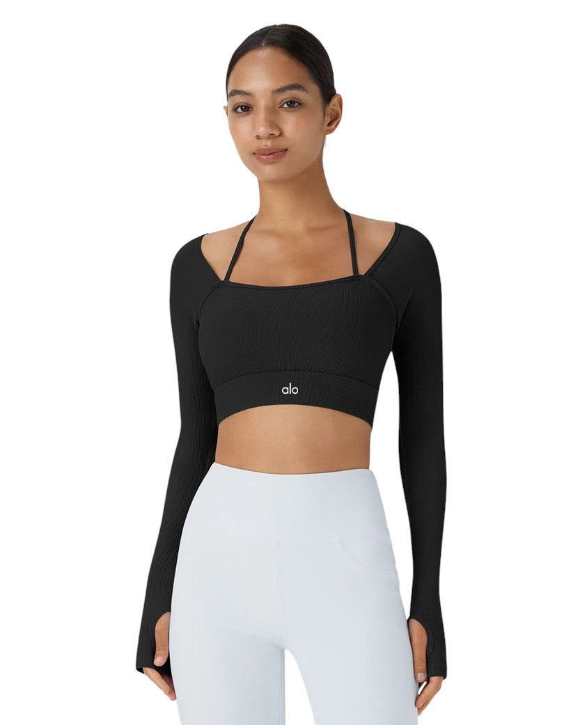 Alo Yoga Ribbed Top Long Sleeve Black