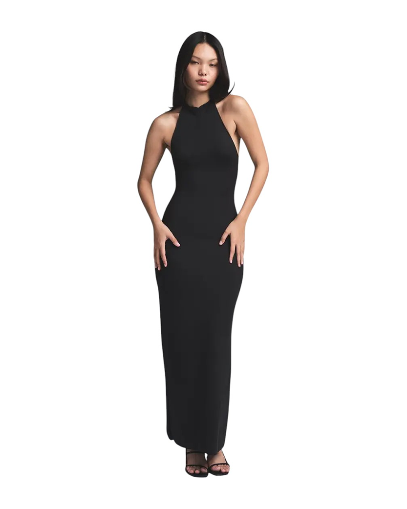 Skims Cloud Halter Long Dress Onyx