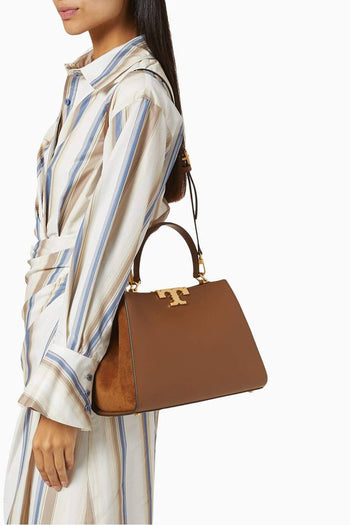 Tory Burch Eleanor Satchel Leather Tote Bag Brown