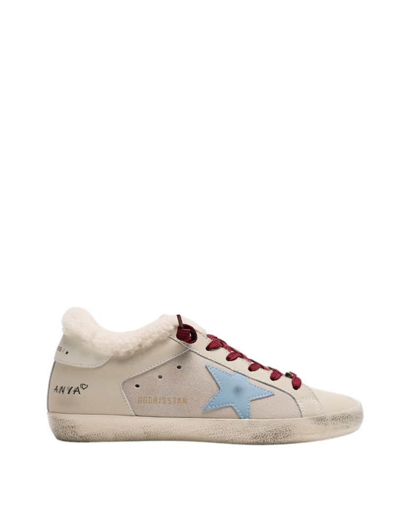 Golden Goose Super-Star in Wool Pink Leather with Blue Star
