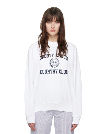 Sporty & Rich Varsity Crest Crewneck White/Navy