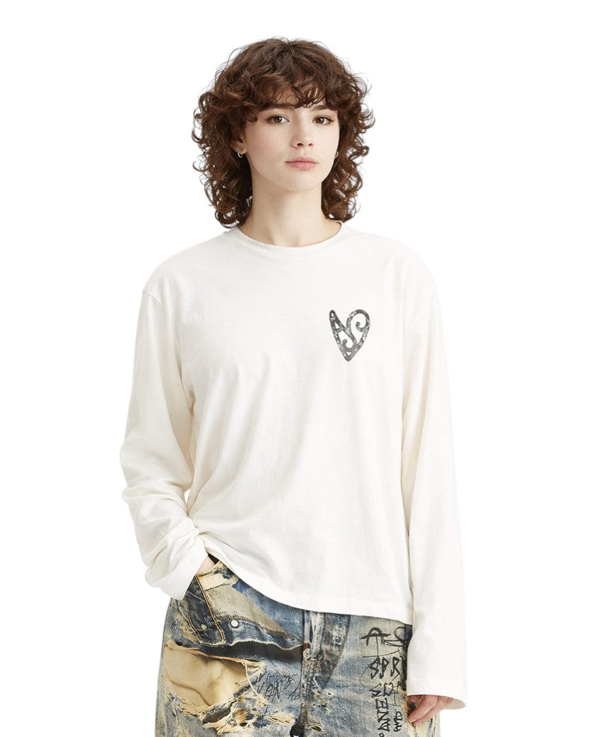 Acne Studios Heart Printed Long Sleeve White