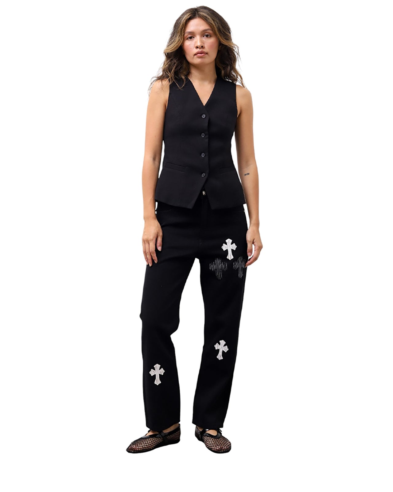 Chrome Hearts Jeans with White and Black Cross Black CH130-BK