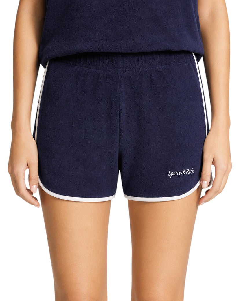 Sporty & Rich Italic Logo Terry Short Navy/White