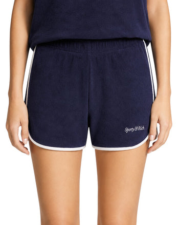 Sporty & Rich Italic Logo Terry Short Navy/White