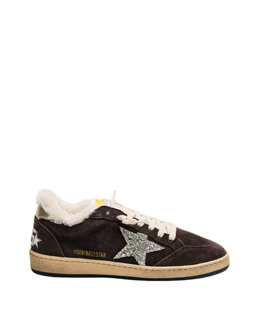 Golden Goose Ball Star in Wool with Brown Suede and Silver Glitter Star