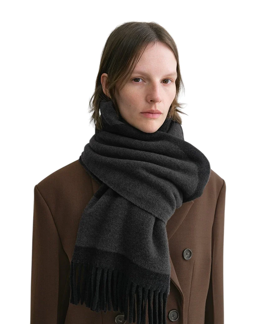 Toteme Monogram Jacquard Wool Scarf Charcoal Melange