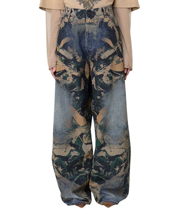 Acne Studios Printed Denim Wide Jeans Mossy Oak