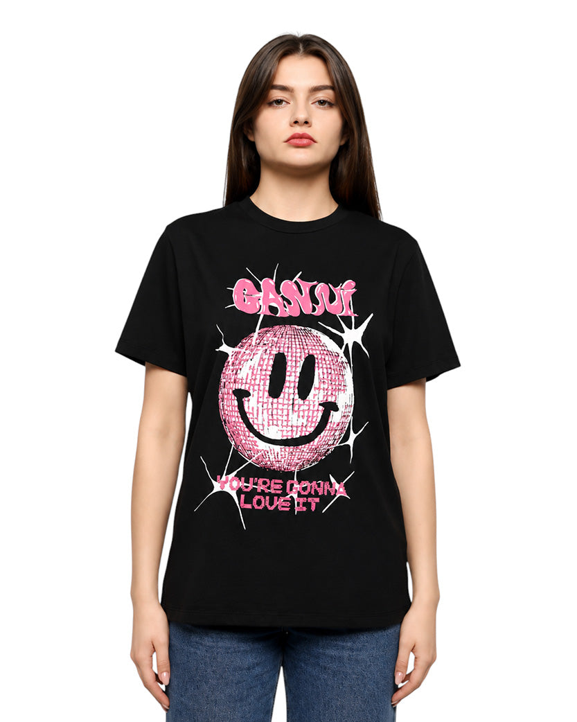 GANNI Smiley Schwarz T-Shirt Black