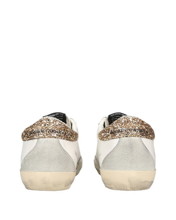 Golden Goose White Superstar Sneakers With Golden Glitter