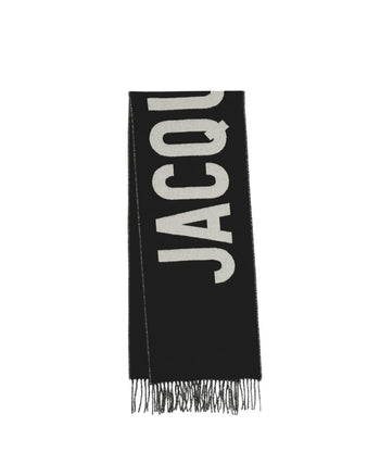 Jacquemus Logo Jacquard Fringed Edge Scarf Black