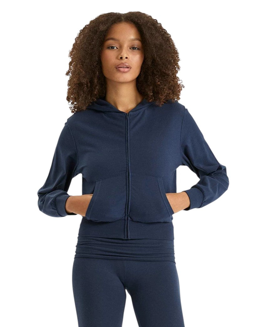 Skims Cotton Jersey Zip Up Slim Hoodie Navy
