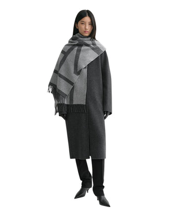Toteme Monogram Jacquard Wool Scarf Dark Grey Melange