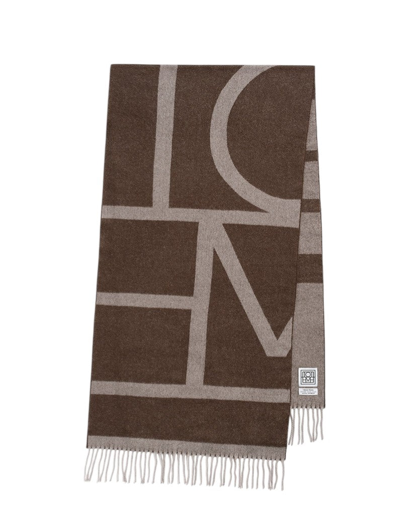 Toteme Monogram Jacquard Wool Scarf Dark Beige