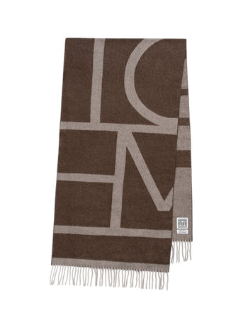 Toteme Monogram Jacquard Wool Scarf Dark Beige