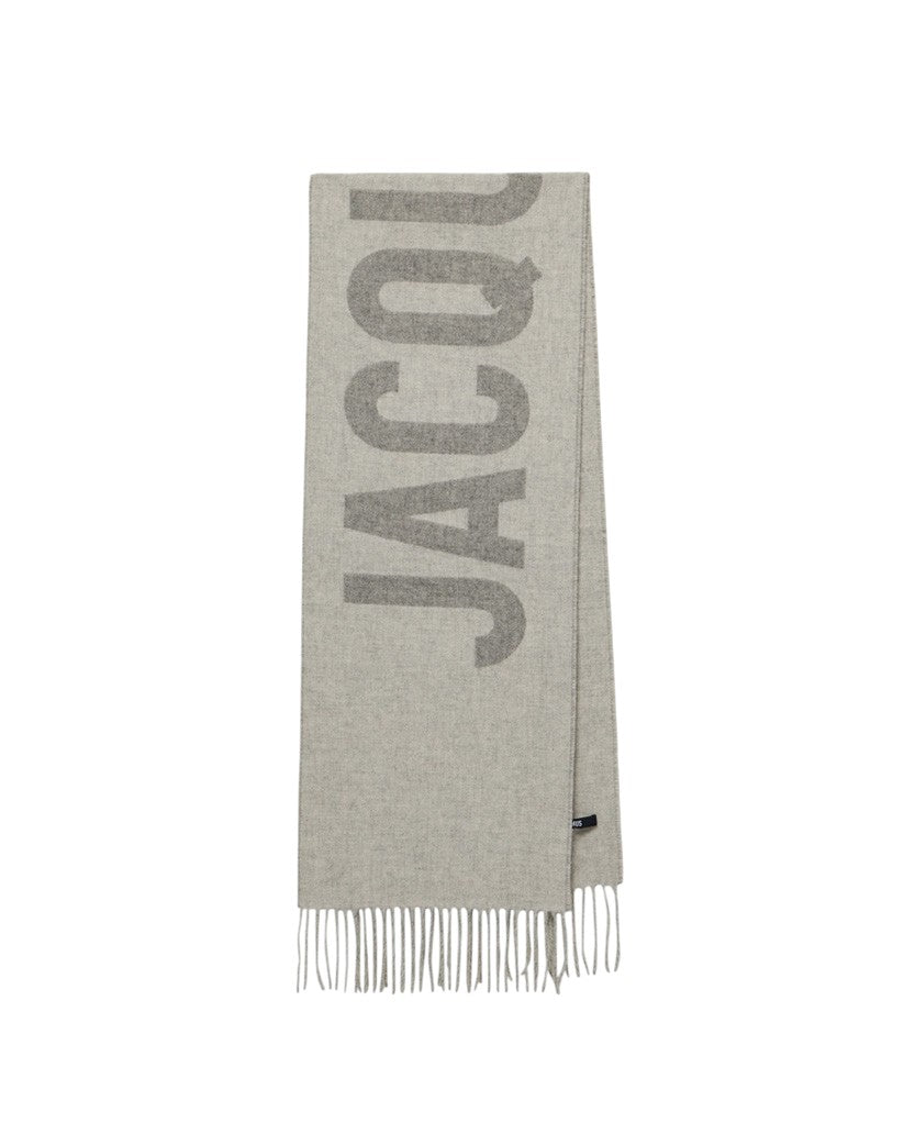 Jacquemus Logo Jacquard Fringed Edge Scarf Grey