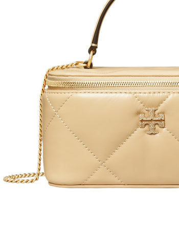 Tory Burch Kira Diamond Quilt Pave Logo Vanity Case Vanilla