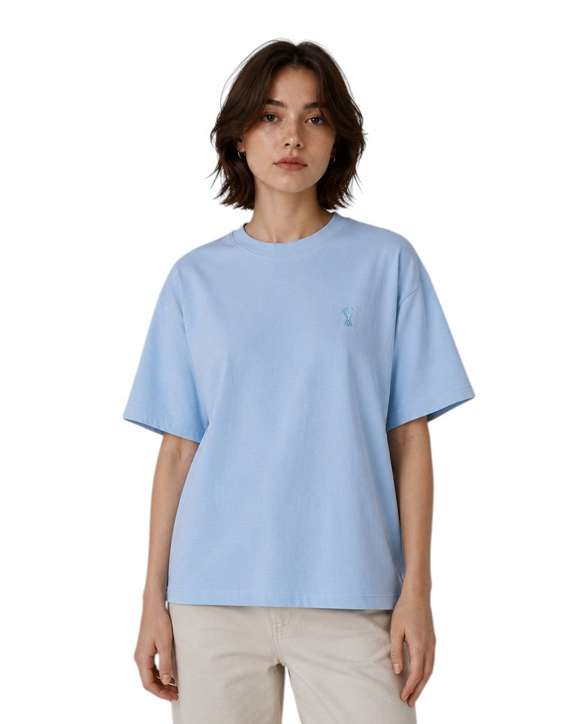 AMI Paris Ami De Coeur Tonal Small Heart T-Shirt Light Blue