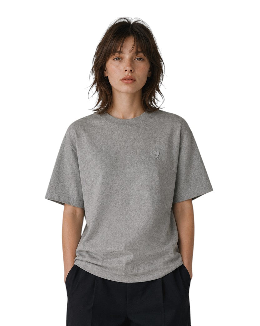 AMI Paris Ami De Coeur Tonal Small Heart T-Shirt Heather Grey
