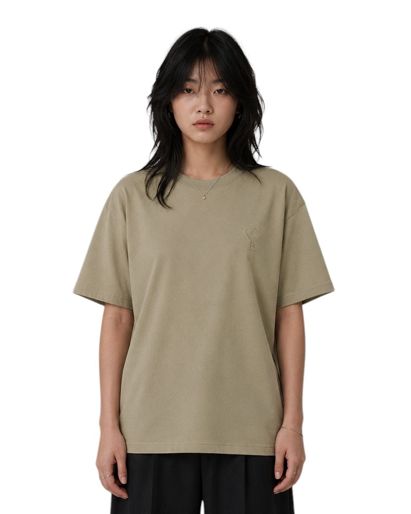AMI Paris Ami De Coeur Embossed Heart T-Shirt Khaki