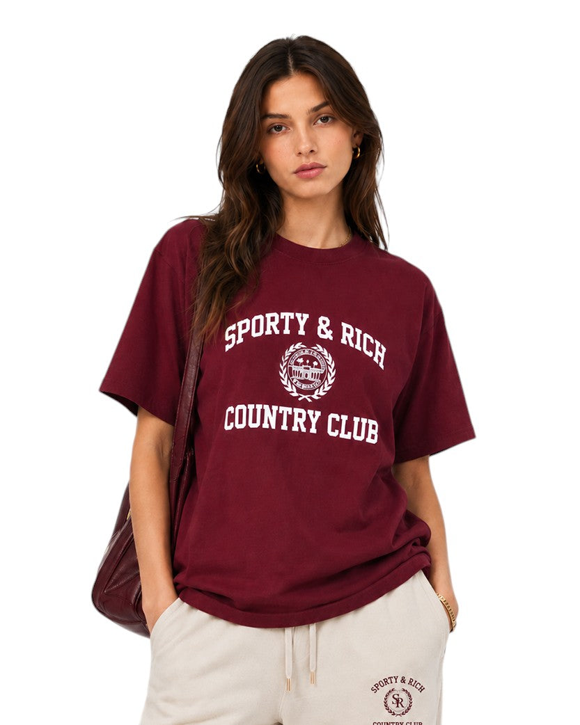 Sporty & Rich Varsity Crest T-Shirt Merlot