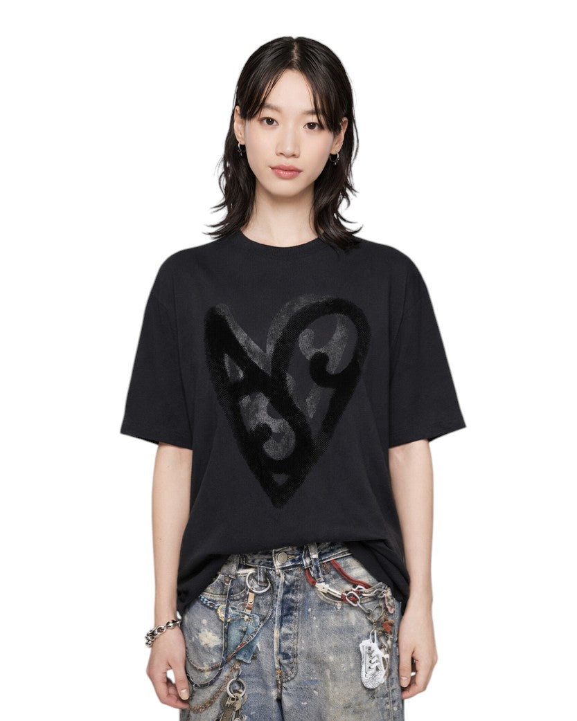 Acne Studios Heart Printed T-Shirt Black
