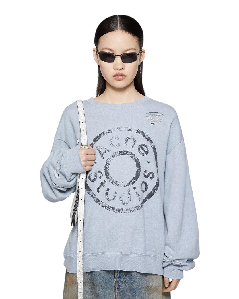 Acne Studios Distressed Logo Print Sweatshirt Blue Melange