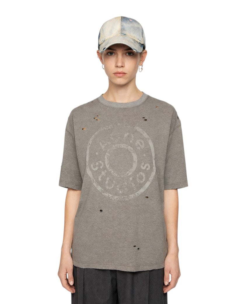 Acne Studios Distressed Logo Print T-Shirt Grey