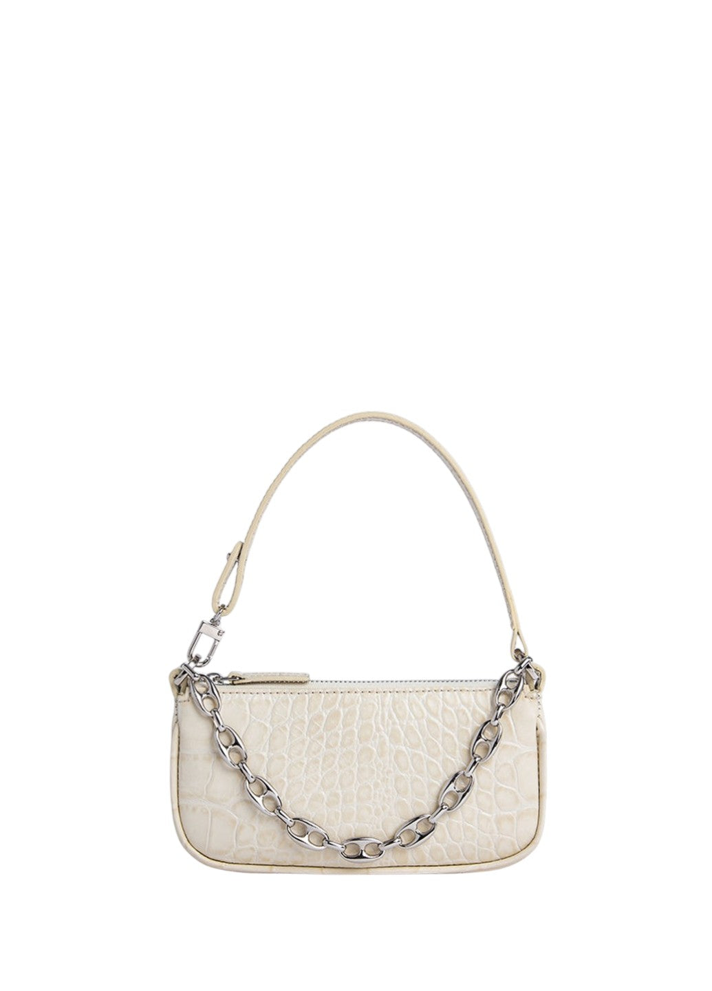 By Far Mini Rachel Croco Embossed Leather Cream