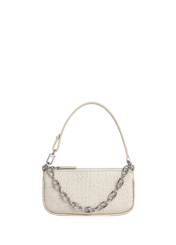 By Far Mini Rachel Croco Embossed Leather Cream