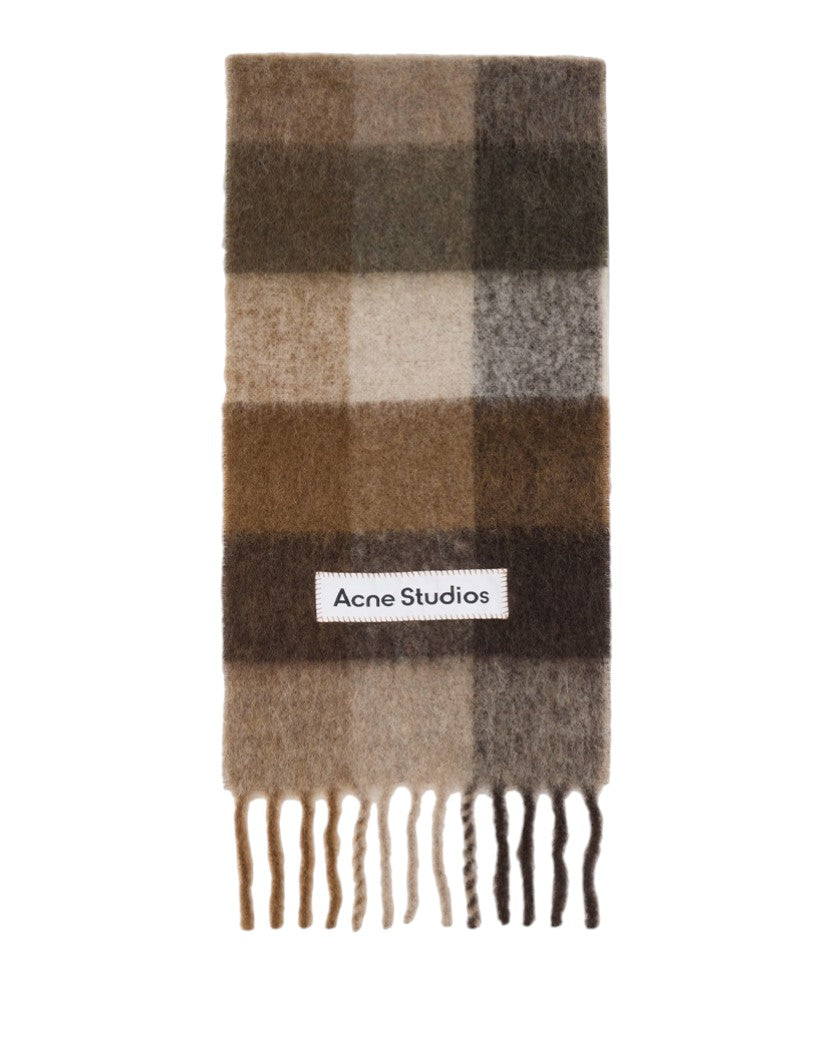 Acne Studios Checked Wool Fringe Scarf Dark Brown/White/Brown