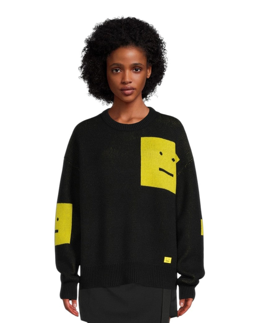 Acne Studios Animation Pop Face Crewneck Sweater Black Yellow