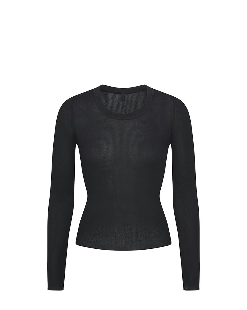 Skims Long Sleeve Crew Neck Top Onyx