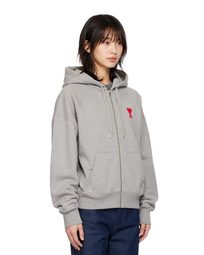AMI Paris Ami De Coeur Zipped Hoodie Grey