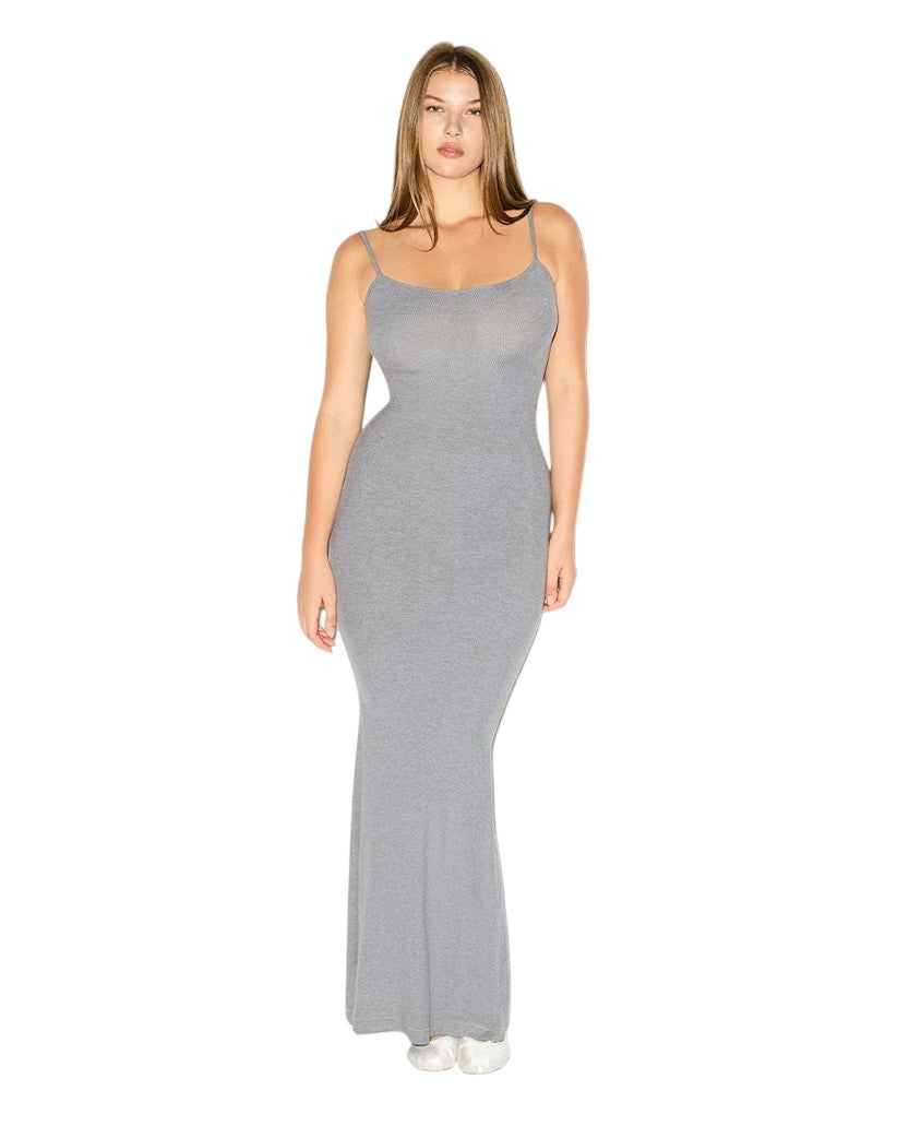 Skims Soft Lounge Long Slip Dress Heather Grey